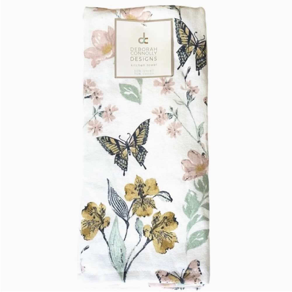 Deborah Connolly Kitchen Towels Set of 3 Pastel Floral & Butterflies NEW - Picture 3 of 10